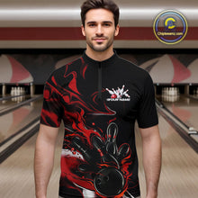 Load image into Gallery viewer, Custom Black And Red Camo Flame Bowling Team Quarter-Zip Shirts For Men, Bowling Jerseys IPHW9877