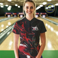 Load image into Gallery viewer, Custom Black And Red Camo Flame Bowling Team Women Quarter-Zip Shirts, Bowling Jerseys IPHW9877