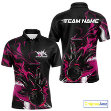 Load image into Gallery viewer, Custom Black And Pink Camo Flame Bowling Team Polo Shirts For Men, Bowling Jerseys IPHW9880