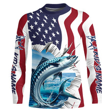 Load image into Gallery viewer, Custom American Flag King Mackerel Long Sleeve Fishing Shirts, Patriotic Kingfish Fishing Jerseys IPHW6608