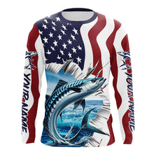 Load image into Gallery viewer, Custom American Flag King Mackerel Long Sleeve Fishing Shirts, Patriotic Kingfish Fishing Jerseys IPHW6608