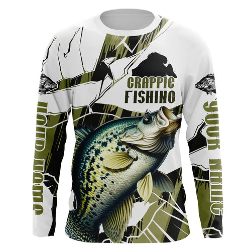 Crappie Fishing Custom Long Sleeve Tournament Shirts, Fishing Camo Crappie Fisherman Jerseys IPHW6454