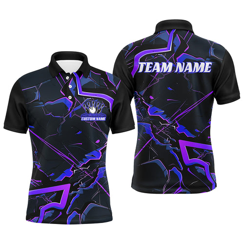 Blue And Purple Custom Bowling Team Shirts For Men And Women, Bowling Tournament Outfits IPHW6469