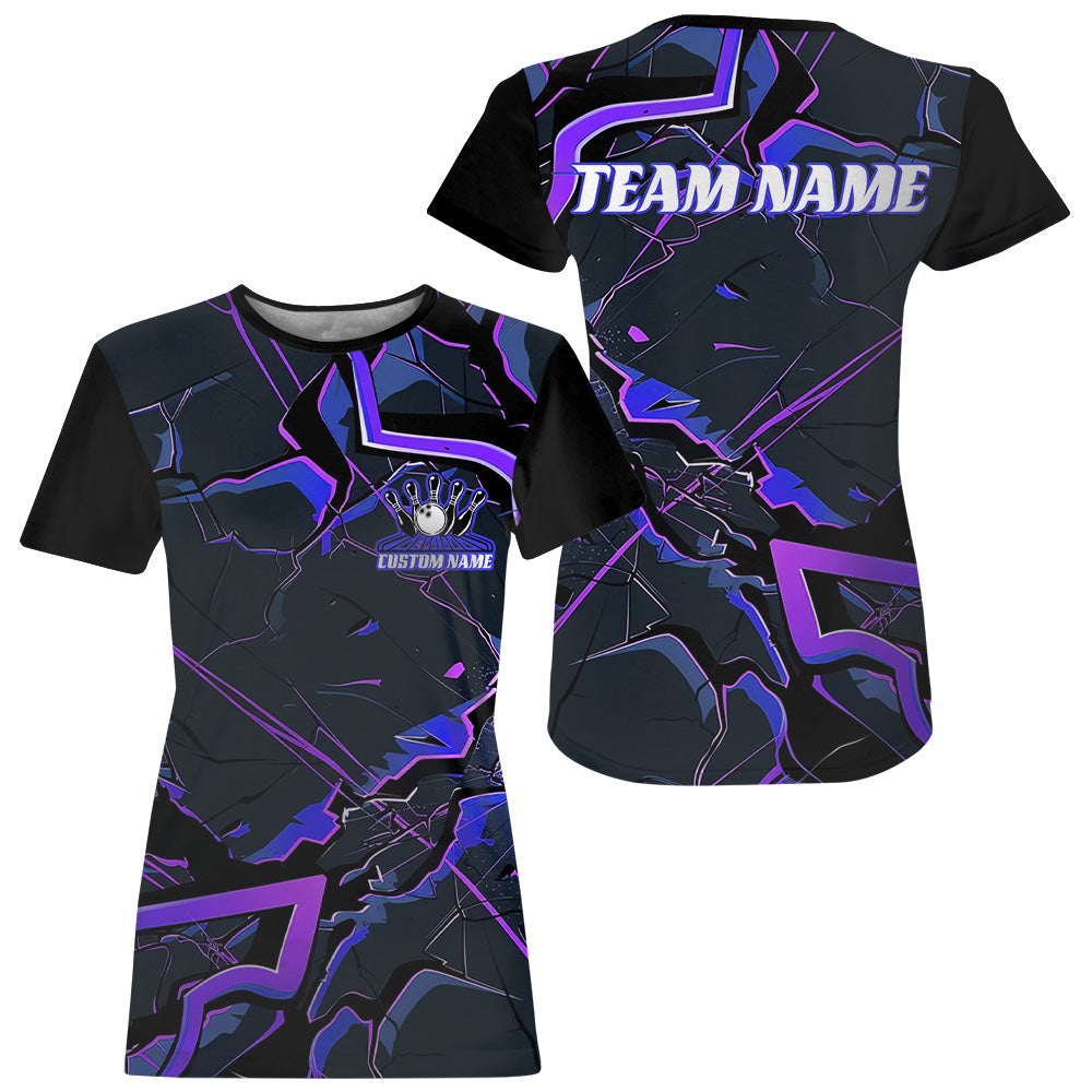 Blue And Purple Custom Bowling Team T-Shirts For Women, Bowling Tournament Outfits IPHW6469