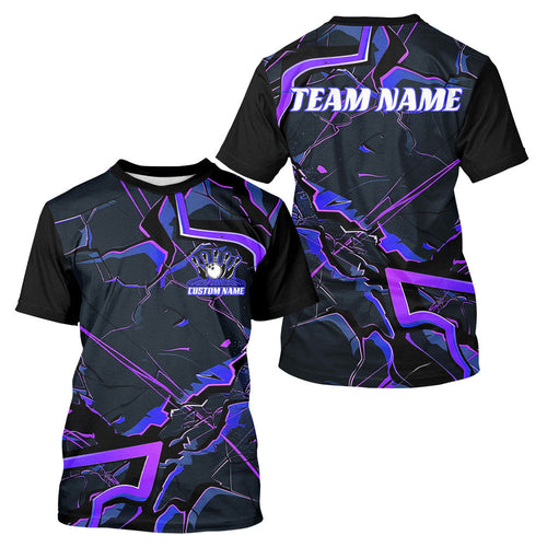 Blue And Purple Custom Bowling Team T-Shirts For Men, Bowling Tournament Outfits IPHW6469