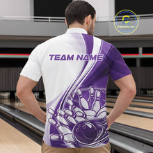 Load image into Gallery viewer, Custom White And Purple Classic Retro Style Men Quarter-Zip Bowling Tournament Shirt IPHW11325