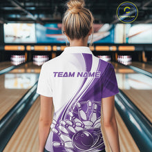 Load image into Gallery viewer, Custom White And Purple Classic Retro Style Women Quarter-Zip Bowling Tournament Shirt IPHW11325