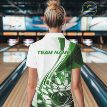 Load image into Gallery viewer, Custom White And Green Classic Retro Style Women Quarter-Zip Bowling Tournament Shirt IPHW11326