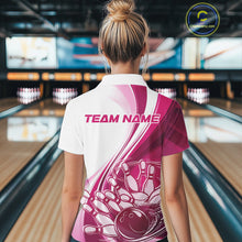 Load image into Gallery viewer, Custom White And Pink Classic Retro Style Women Polo Bowling Tournament Shirt IPHW11327