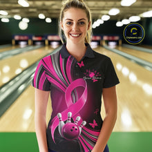 Load image into Gallery viewer, Custom Hope Pink Ribbon Butterfly Bowling Shirt For Women, Breast Cancer Bowling Shirt IPHW11330
