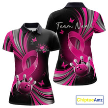 Load image into Gallery viewer, Custom Hope Pink Ribbon Butterfly Bowling Shirt For Women, Breast Cancer Bowling Shirt IPHW11330