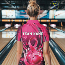 Load image into Gallery viewer, Custom Hope Pink Ribbon Breast Cancer Awareness Bowling Team Quarter-Zip Shirt For Women IPHW11332