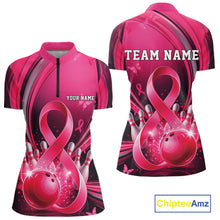 Load image into Gallery viewer, Custom Hope Pink Ribbon Breast Cancer Awareness Bowling Team Quarter-Zip Shirt For Women IPHW11332