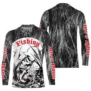 Largemouth Bass Fishing Gray Camo Custom 3D Full Printing Shirts, Bass Long Sleeve Fishing Shirts IPHW6643