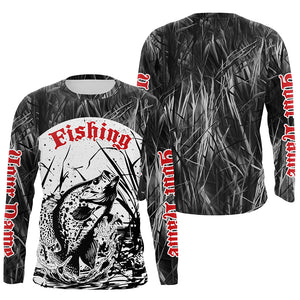 Crappie Fishing Gray Camo Custom 3D Full Printing Shirts, Crappie Long Sleeve Fishing Shirts IPHW6645