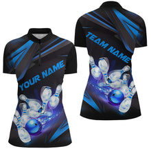 Load image into Gallery viewer, Custom Bowling Jerseys, Customize Blue Bowling Shirts For Women, Team Bowling Uniform IPHW6986