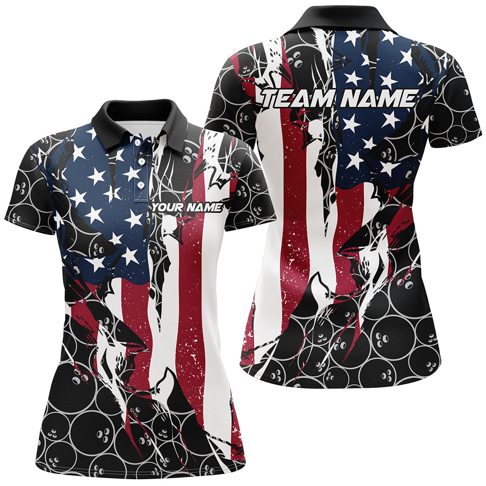 American Flag Custom Patriotic Bowling Shirts For Women, Team Bowling League Shirts Uniform IPHW6989