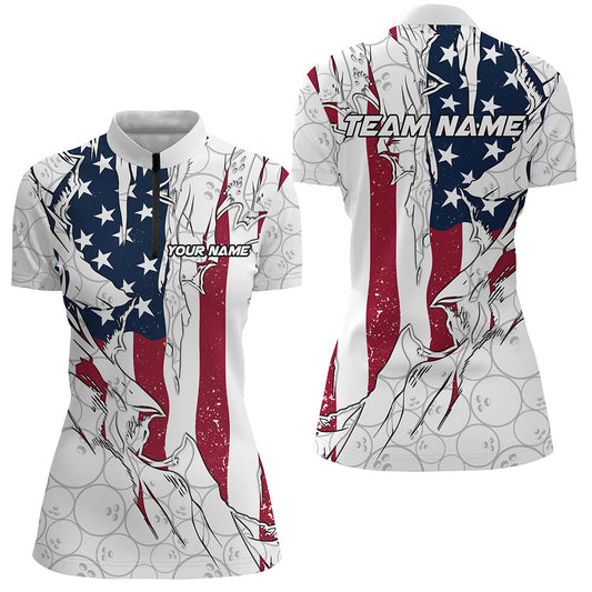 American Flag Custom Patriotic Bowling Shirts For Women, Team Bowling League Shirts Uniform IPHW6990