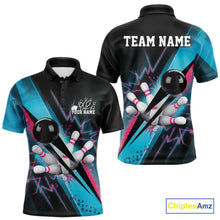 Load image into Gallery viewer, Custom Blue And Pink Synthwave Style Bowling Polo Shirts For Men, Team Bowling League Shirt IPHW9514