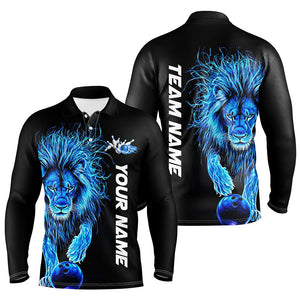 Blue Lion Custom Bowling Long Sleeve Long Sleeve Polo Shirts For Men, Lion Bowling Team Shirt Bowler Outfits IPHW7527