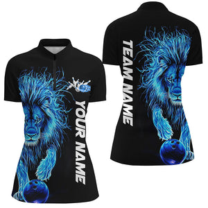 Blue Lion Custom Bowling Short Sleeve Shirts For Women, Lion Bowling Team Shirt Outfits IPHW7527