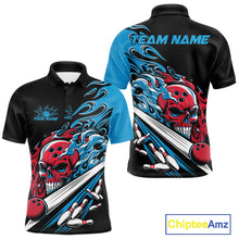 Load image into Gallery viewer, Custom Blue And Red Flame Skull Bowling Polo Shirt For Men, Halloween Bowling Jersey IPHW9888