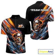 Load image into Gallery viewer, Custom Fire Flame Metal Skull Bowling Men Quarter-Zip Shirt, Halloween Bowler Outfits IPHW9891