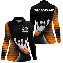 Load image into Gallery viewer, Black And Orange Custom Bowling Team Shirts For Women, Bowling League Shirt Bowler Outfit IPHW7983