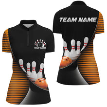 Load image into Gallery viewer, Black And Orange Custom Bowling Team Shirts For Women, Bowling League Shirt Bowler Outfit IPHW7983