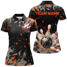 Load image into Gallery viewer, Black And Orange Splatter Bowling Shirts For Women, Bowling Team Uniform Bowler Outfit IPHW7984