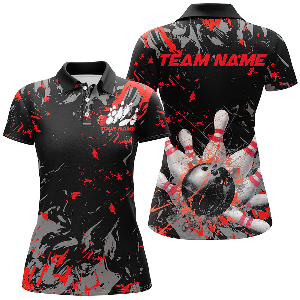 Black And Red Splatter Bowling Shirts For Women, Bowling Team Uniform Bowler Outfit IPHW7985