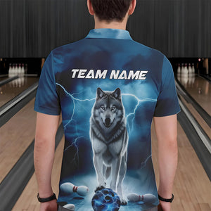 Blue Thunder Lightning Custom Wolf Bowling Polo Shirts For Men, Wolf Bowling Team Shirt IPHW8424