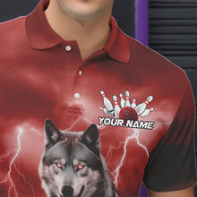Load image into Gallery viewer, Red Thunder Lightning Custom Wolf Bowling Polo Shirts For Men, Wolf Bowling Team Shirt IPHW8425