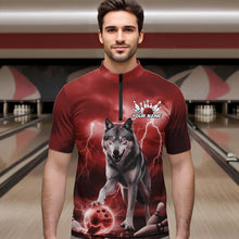 Load image into Gallery viewer, Red Thunder Lightning Custom Wolf Bowling Quarter-Zip Shirts For Men, Wolf Bowling Team Shirt IPHW8425