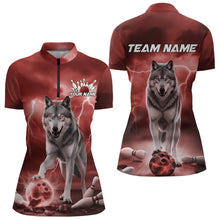 Load image into Gallery viewer, Red Thunder Lightning Custom Wolf Bowling Womens Quarter-Zip Shirts, Bowling Team Shirt IPHW8425