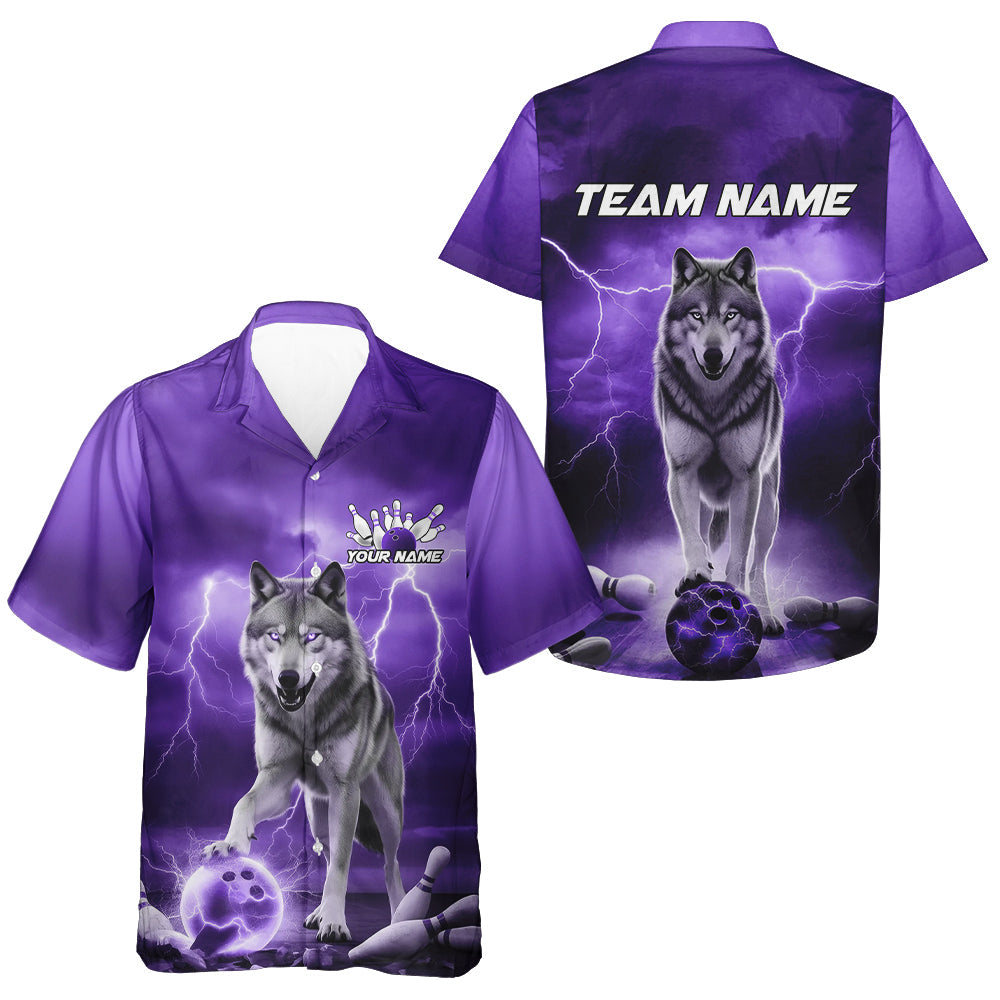 Purple Thunder Lightning Custom Wolf Bowling Hawaiian Shirts For Men And Women, Wolf Bowling Team Shirt IPHW8426