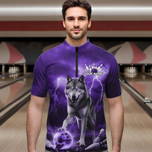 Load image into Gallery viewer, Purple Thunder Lightning Custom Wolf Bowling Quarter-Zip Shirts For Men, Wolf Bowling Team Shirt IPHW8426