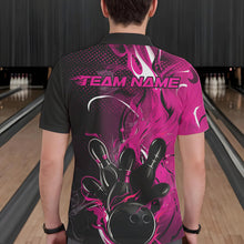 Load image into Gallery viewer, Black And Pink Custom Flame Bowling Polo Shirts For Men, Fire Bowling League Team Shirt IPHW8630