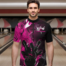 Load image into Gallery viewer, Black And Pink Custom Flame Bowling Quarter-Zip Shirts For Men, Fire Bowling League Team Shirt IPHW8630