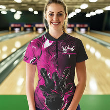 Load image into Gallery viewer, Black And Pink Custom Flame Bowling Womens Quarter-Zip Shirts, Fire Bowling League Shirt IPHW8630