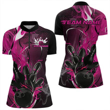 Load image into Gallery viewer, Black And Pink Custom Flame Bowling Womens Quarter-Zip Shirts, Fire Bowling League Shirt IPHW8630