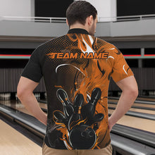 Load image into Gallery viewer, Black And Orange Custom Flame Bowling Quarter-Zip Shirts For Men, Fire Bowling League Team Shirt IPHW8631