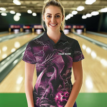 Load image into Gallery viewer, Black And Pink Thunder Lightning Custom Dragon Womens Bowling Team Shirts, Bowling Uniform IPHW8633