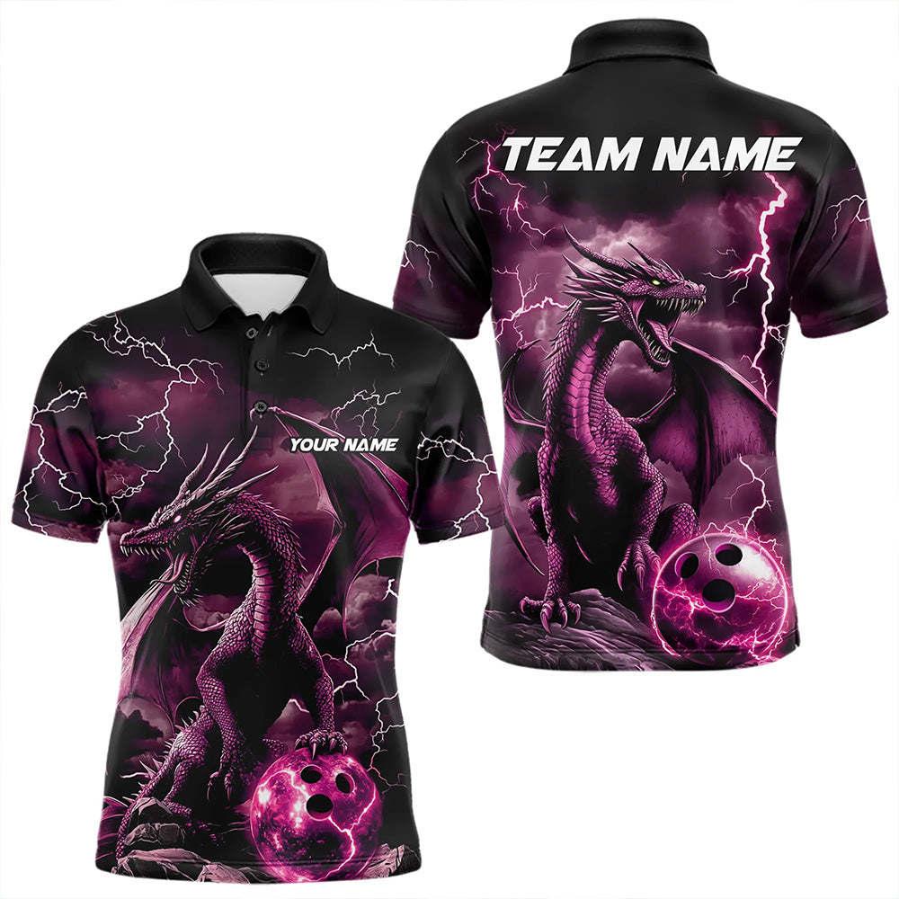 Black And Pink Thunder Lightning Custom Dragon Bowling Team Shirts For Men, Bowling Uniform IPHW8633