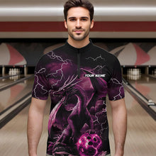 Load image into Gallery viewer, Black And Pink Thunder Lightning Custom Dragon Bowling Team Shirts For Men, Bowling Uniform IPHW8633