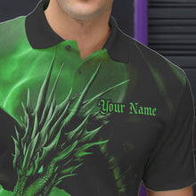 Load image into Gallery viewer, Black And Green Custom Dragon Bowling Polo Shirts For Men, Dragon Bowling League Shirt IPHW8644