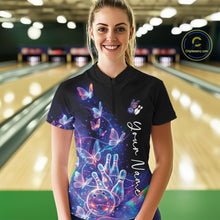 Load image into Gallery viewer, Custom Hologram Butterfly Bowling Women Quarter-Zip Shirts, Galaxy Ladies Bowling Jersey IPHW11335