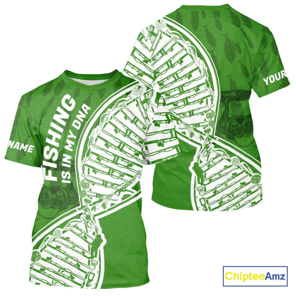 Green And White Fishing Is In My DNA Custom Fishing T-Shirts, Fishing Tools DNA IPHW9175