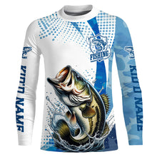 Load image into Gallery viewer, Custom Bass Long Sleeve Fishing Shirts, Bass Fishing Tournament Shirts | Blue Camo IPHW6832