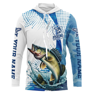 Custom Walleye Long Sleeve Fishing Shirts, Walleye Fishing Tournament Shirts | Blue Camo IPHW6833